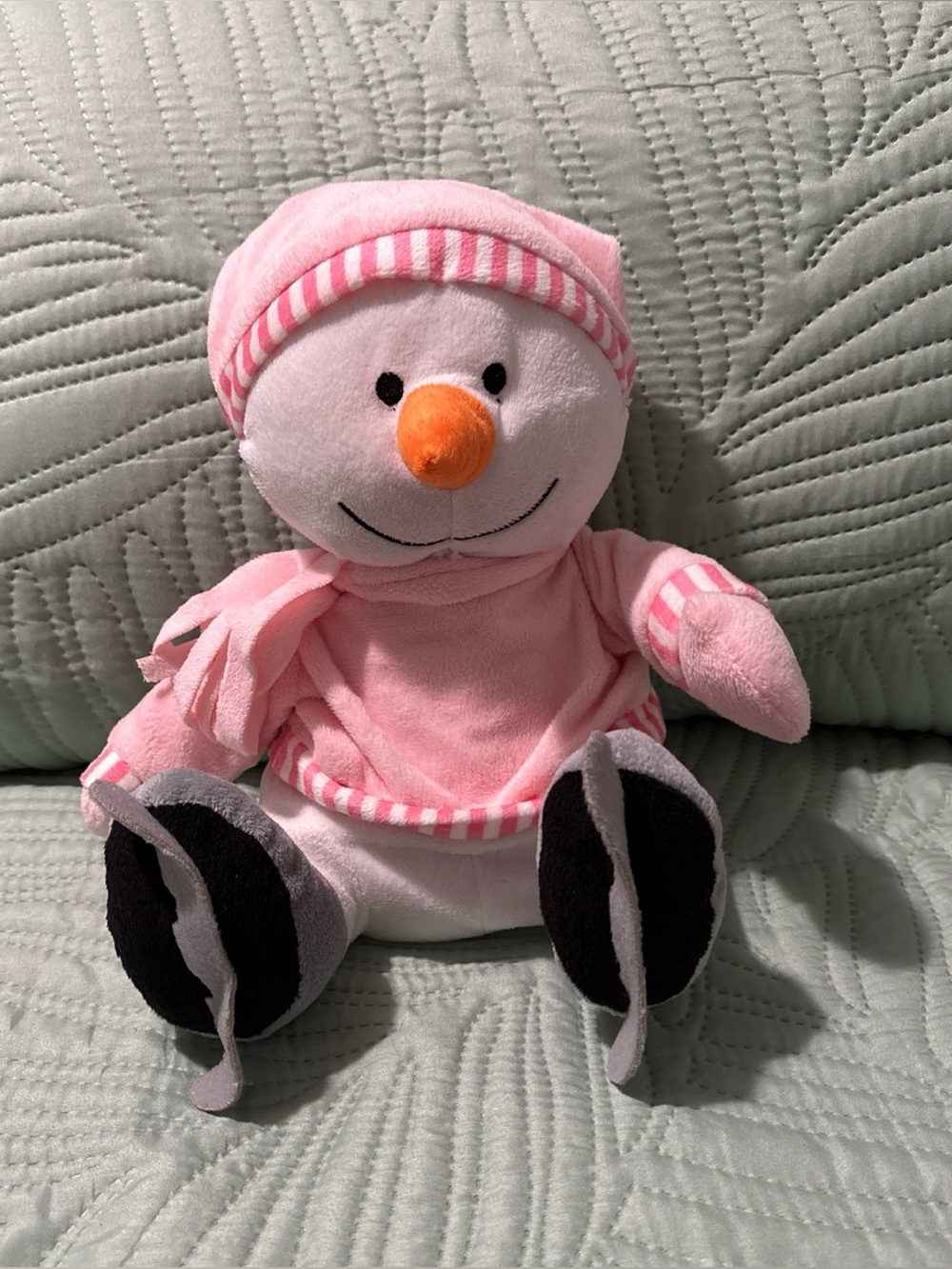 Beverly Hills Teddy Bear Co. 10 Inch White Pink Snowman Soft ice-skater Plush